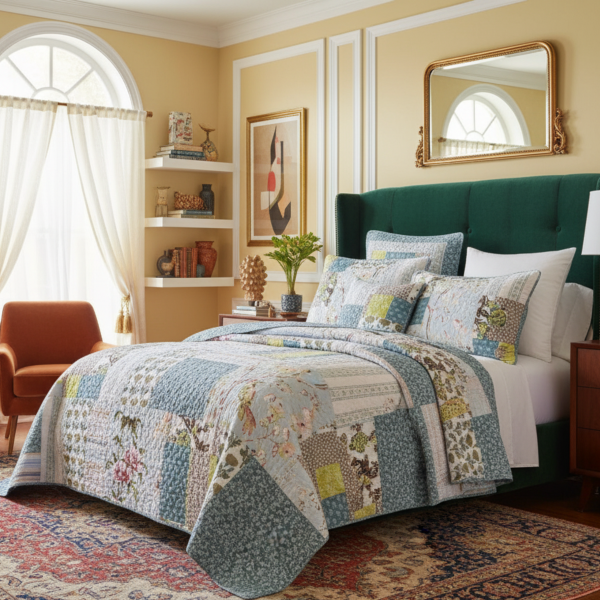 Tache Cotton Sky Breeze Pastel Blue Patchwork Quilt Set