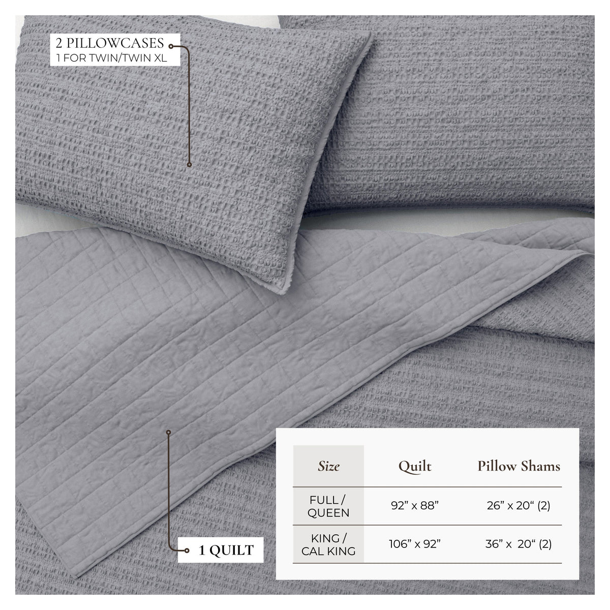 100% Cotton Honeycomb Waffle Garment Washed Quilt Set, photo 39 of 42