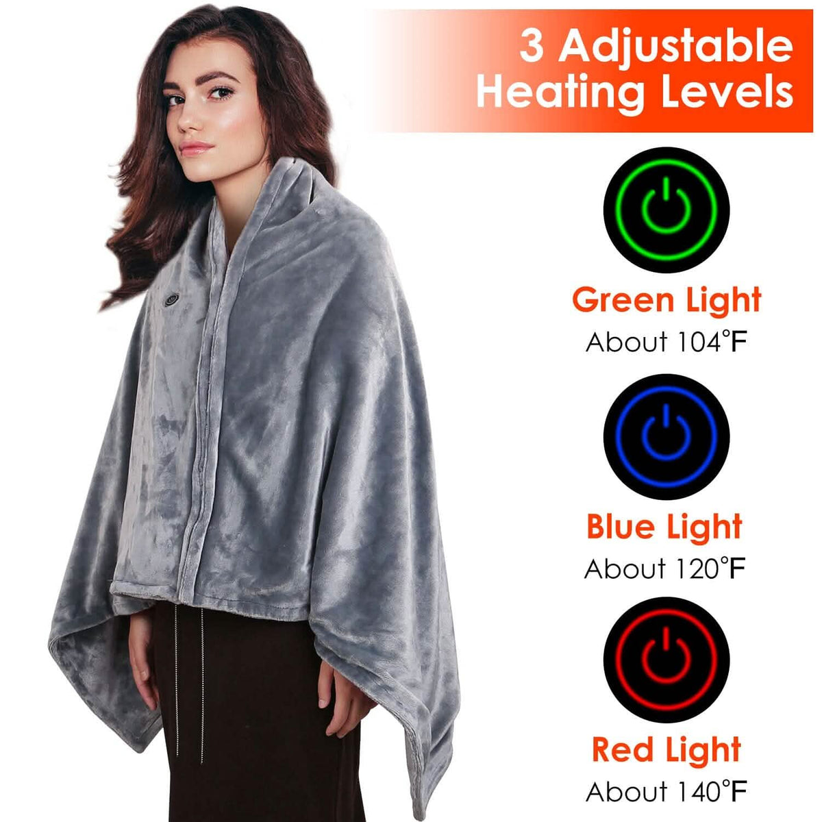 USB Heated Blanket Poncho Shawl Wrap Throw with Zipper, photo 4 of 12