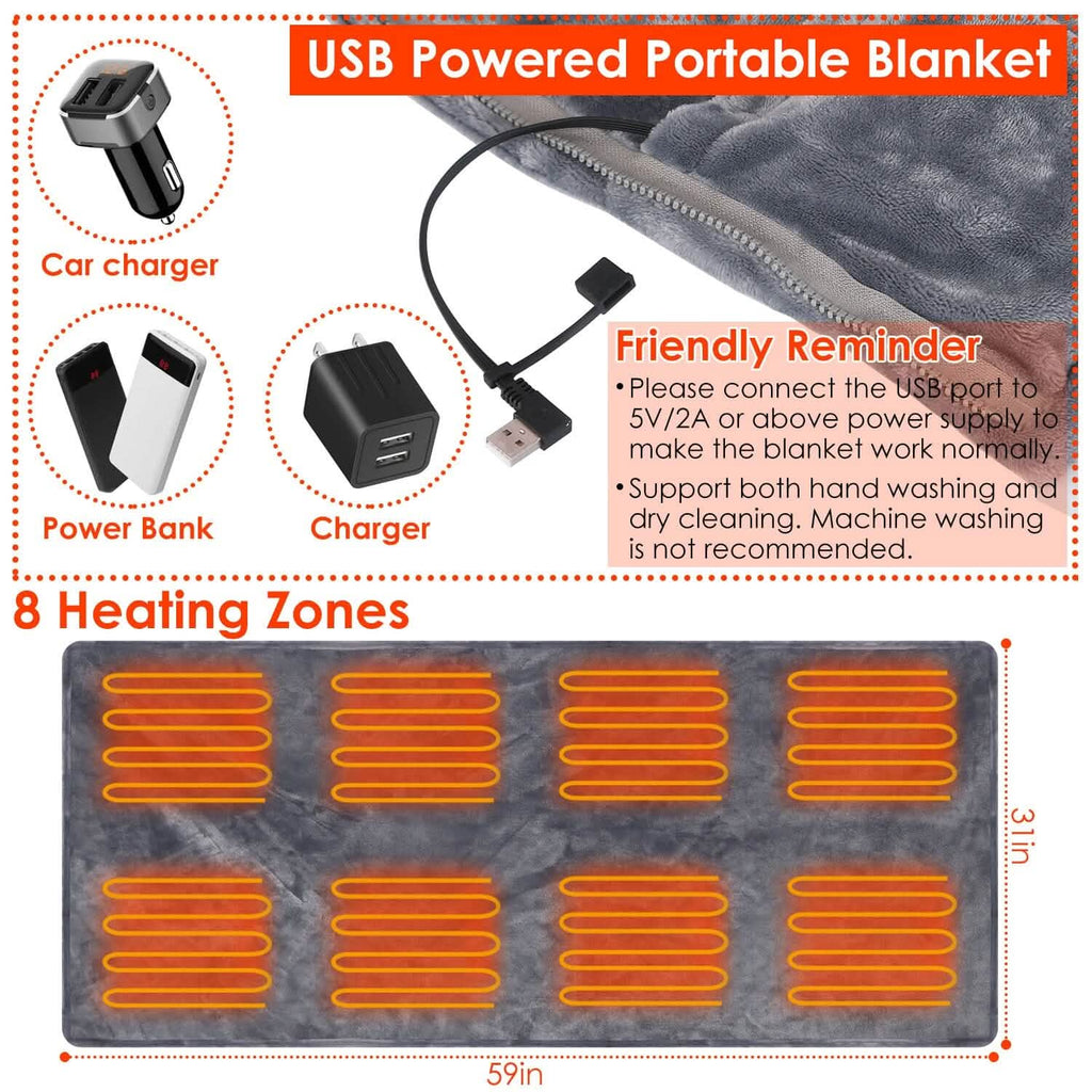 USB Heated Blanket Poncho Shawl Wrap Throw with Zipper, photo 7 of 12
