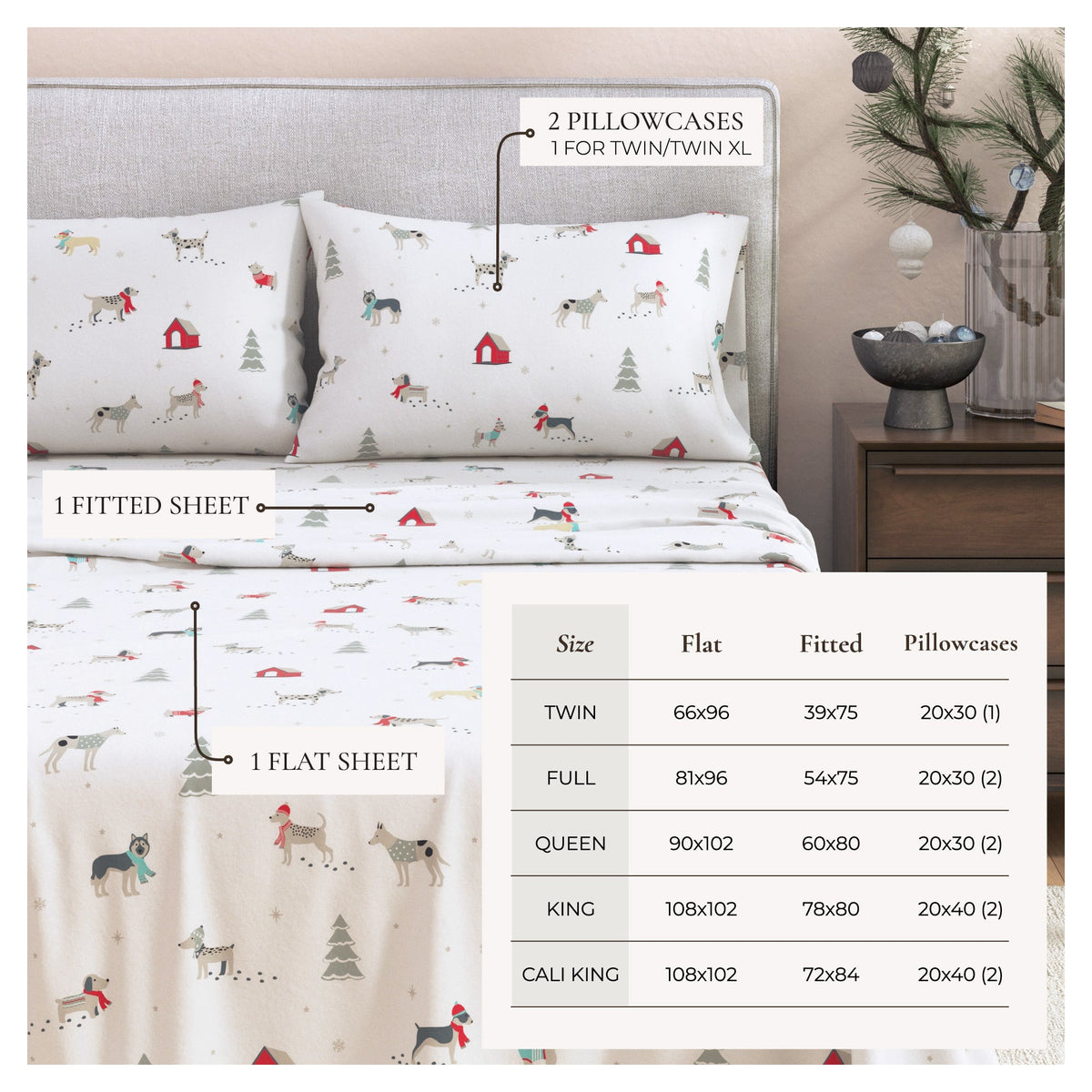Turkish Cotton Christmas Flannel Sheet Set - Whittaker, photo 31 of 69