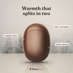 WarmNest Twin in Mocha – rechargeable magnetic hand warmer that splits in two
