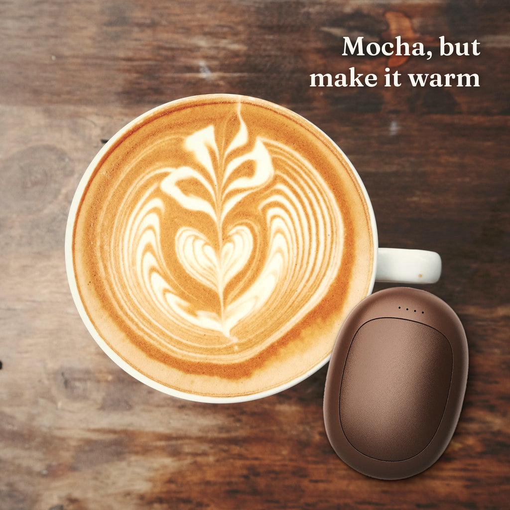 WarmNest Twin in Mocha next to a latte