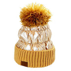 Women's Winter Cozy Puffer Knit Pom Glossy Beanie Hat, photo 9 of 10