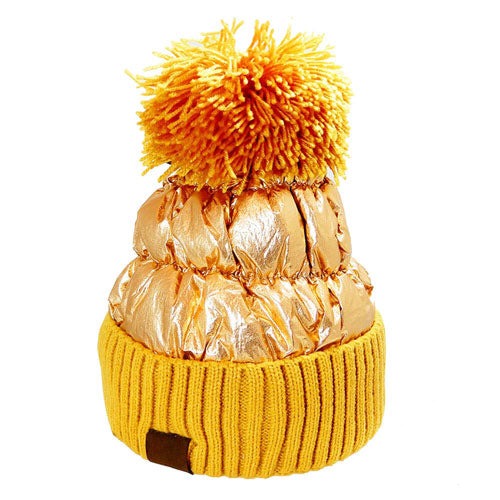 Women's Winter Cozy Puffer Knit Pom Glossy Beanie Hat, photo 6 of 10
