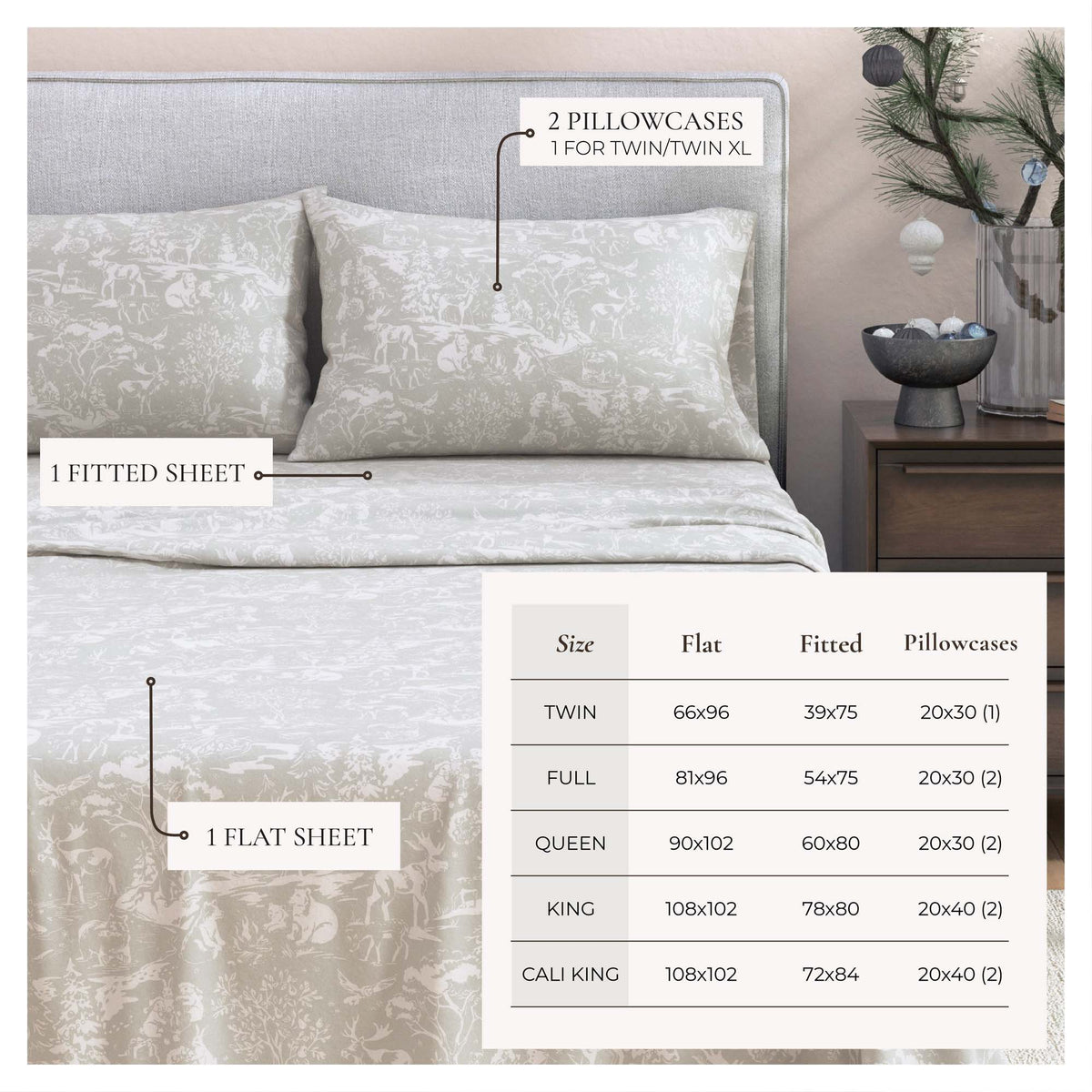 Turkish Cotton Flannel Sheet Set - Elevated Holiday, photo 21 of 48