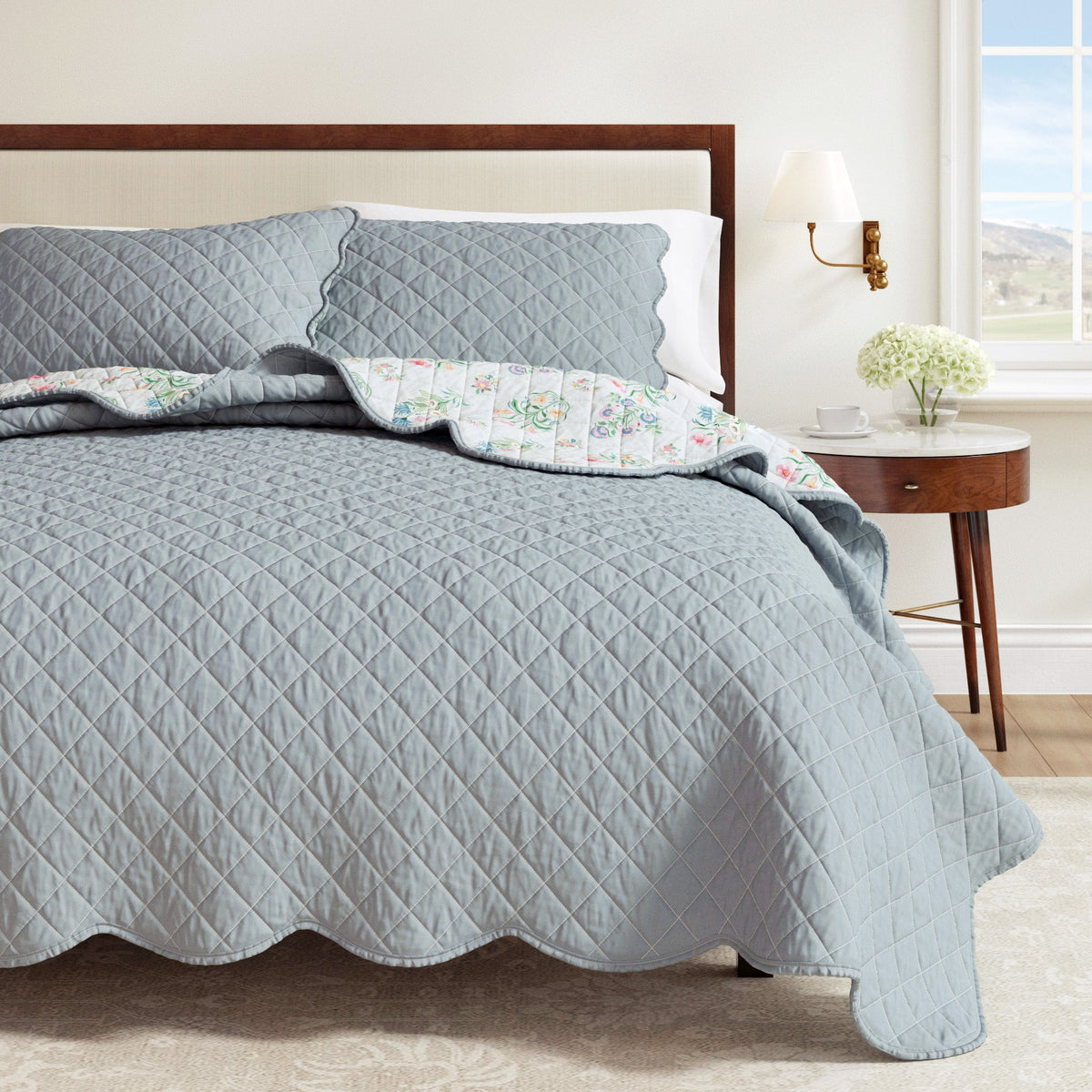 Floral Print & Scalloped Edge Cotton Quilt Set - Katrin Collection, photo 6 of 6